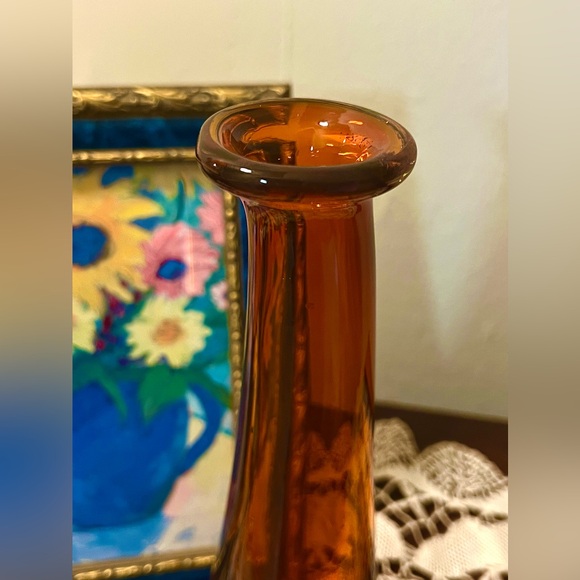 Vintage Permission Dark Orange Hand Blown  Skinny Swung Bud Vase 10” - Picture 2 of 10